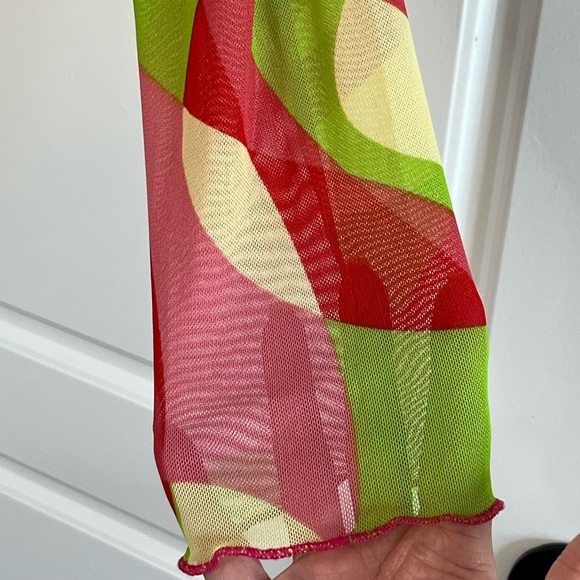 Y2K Pucci Inspired Sheer Mesh Vibrant Psychedelic Print Top Shirt Crop Size M - Picture 4 of 14